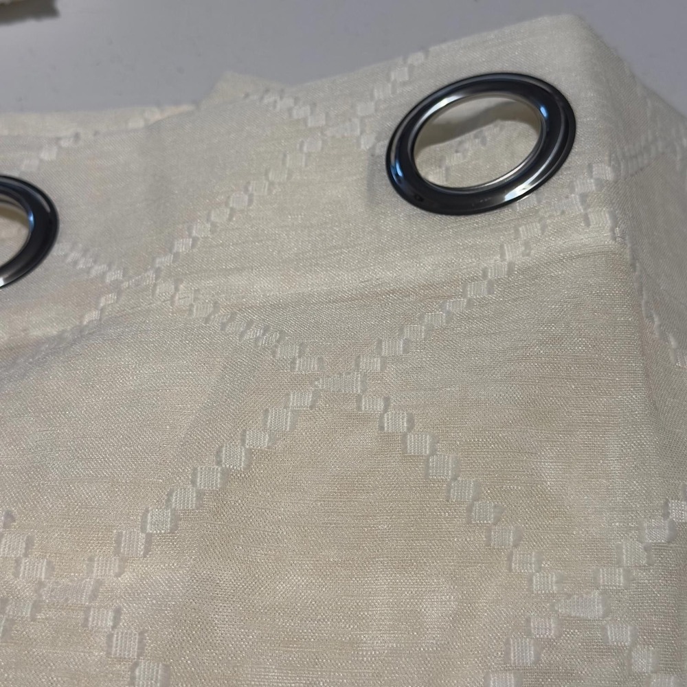 1095 Set of 2 Window Curtains 52x86L each– Grommet top Cream Argyle Embroidered